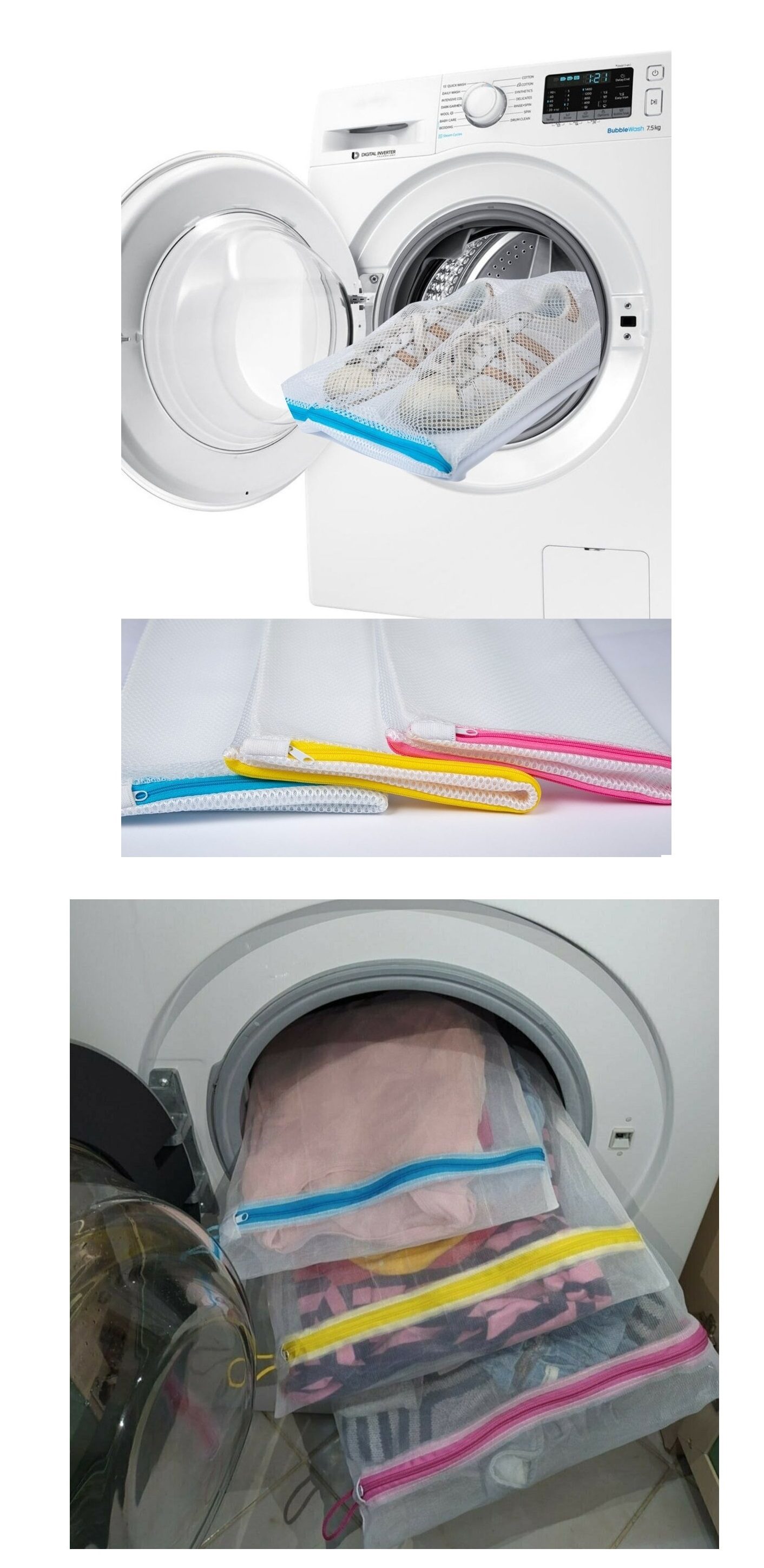 CLZ192 3&apos;lü Çamaşır Yıkama Filesi Set Renkli Fermuarlı Pratik Çamaşır Yıkama Filesi Seti 3 Boy