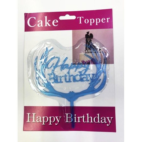 CLZ192 Happy Birthday Yazılı Dallı Pasta Kek Çubuğu Mavi Renk