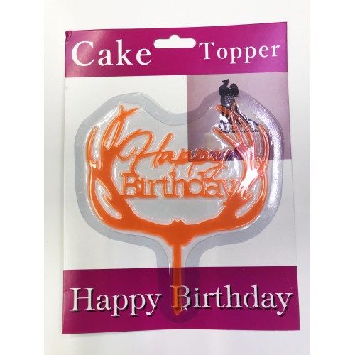 CLZ192 Happy Birthday Yazılı Turuncu Dallı Pasta Kek Çubuğu