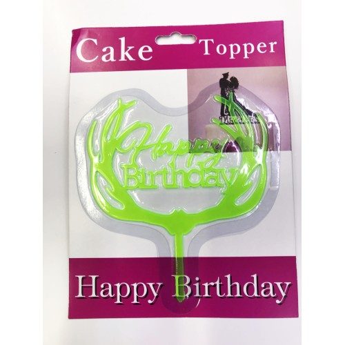 CLZ192 Happy Birthday Yazılı Yeşil Dallı Pasta Kek Çubuğu