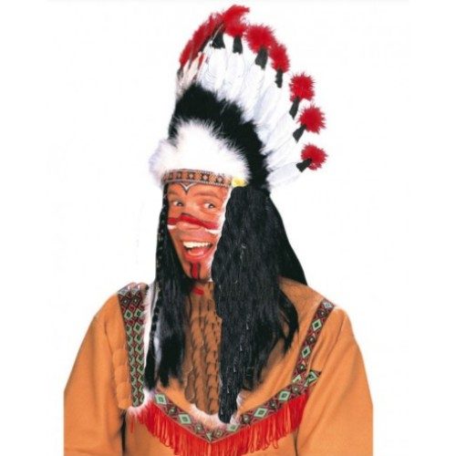 CLZ192 Kızılderili Başlığı Şapkası Kırmızı Beyaz