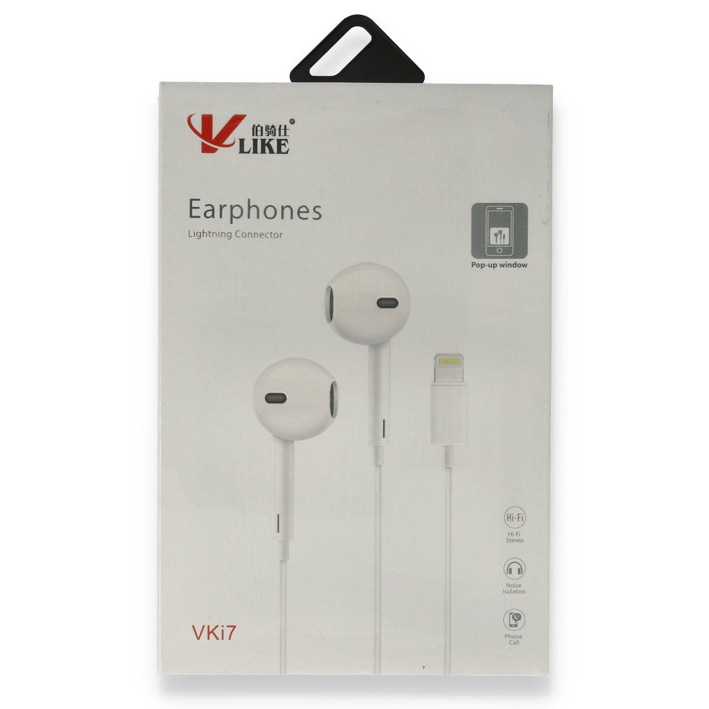 CLZ942 Vlike Vk İ7 Lightning Bluetooth Kablolu Kulaklık - Ürün Rengi : Beyaz