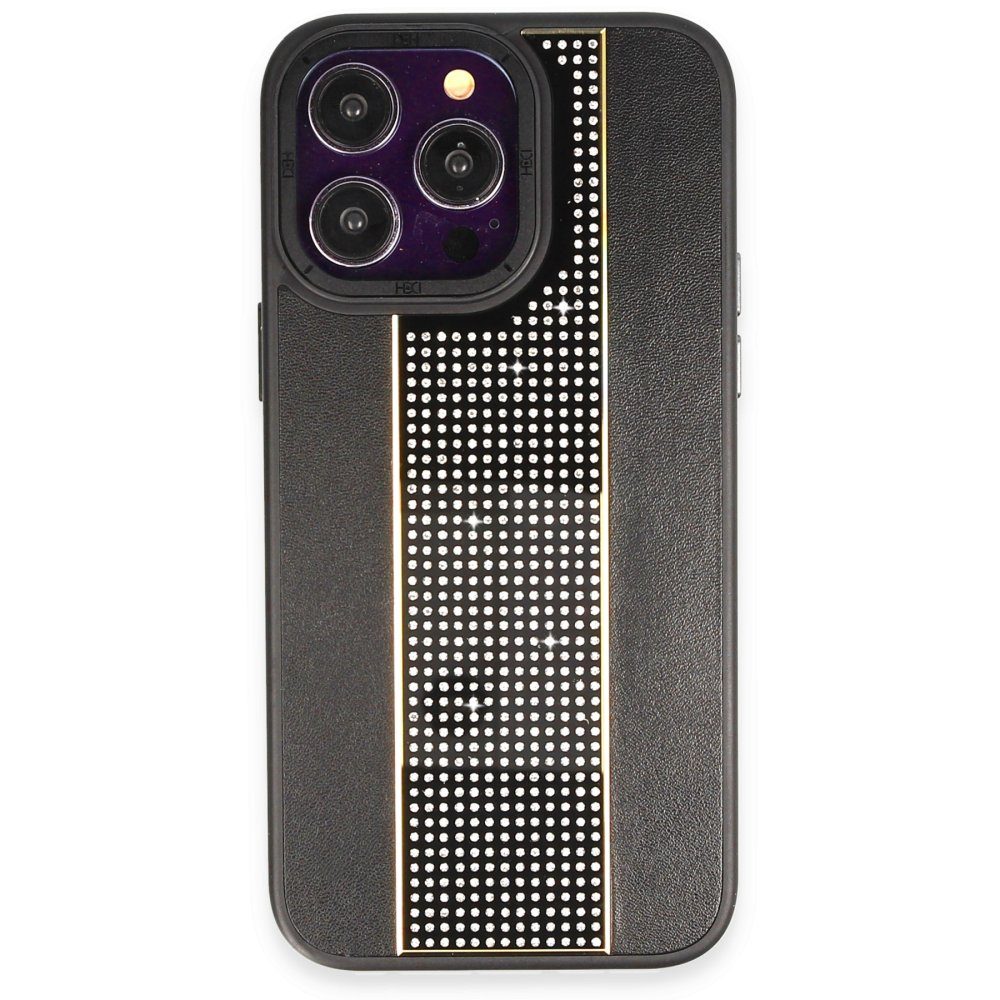 CLZ942 Hdd İphone 14 Pro Max Kılıf Hbc-160 Almera Taşlı Kapak - Ürün Rengi : Siyah