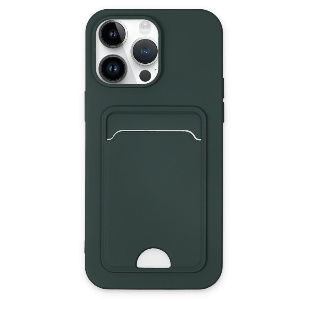 CLZ942 İphone 15 Pro Max Kılıf Kelvin Kartvizitli Silikon - Ürün Rengi : Koyu Yeşil