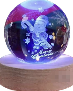 CLZ192 Dekoratif Noel Tasarımlı Ahşap Altlıklı Işıklı Cam Küre Büyük Boy8cm