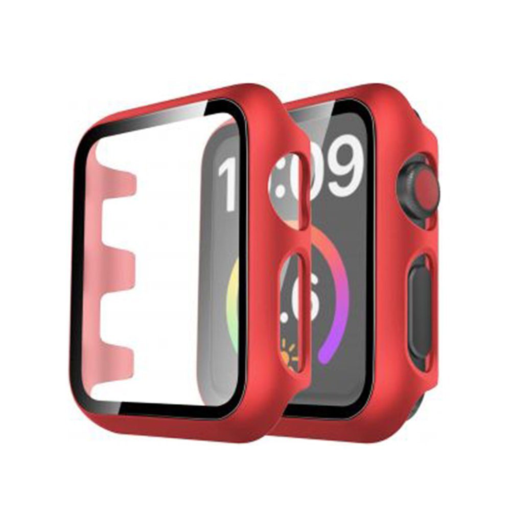 CLZ942 Apple Watch 45mm Camlı Kasa Ekran Koruyucu - Kırmızı