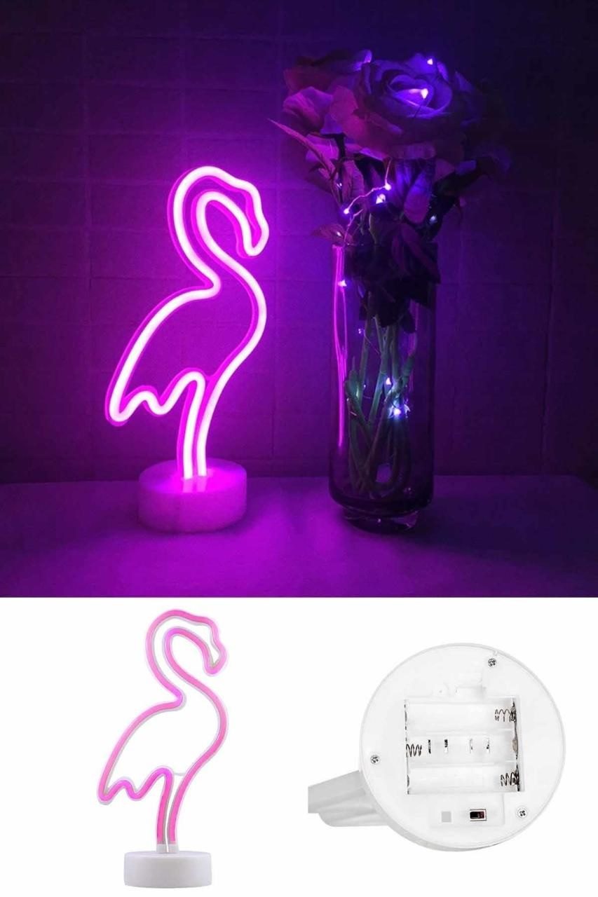 CLZ192 Pembe Flamingo Model Neon Led Işıklı Masa Lambası Dekoratif Aydınlatma Gece Lambası