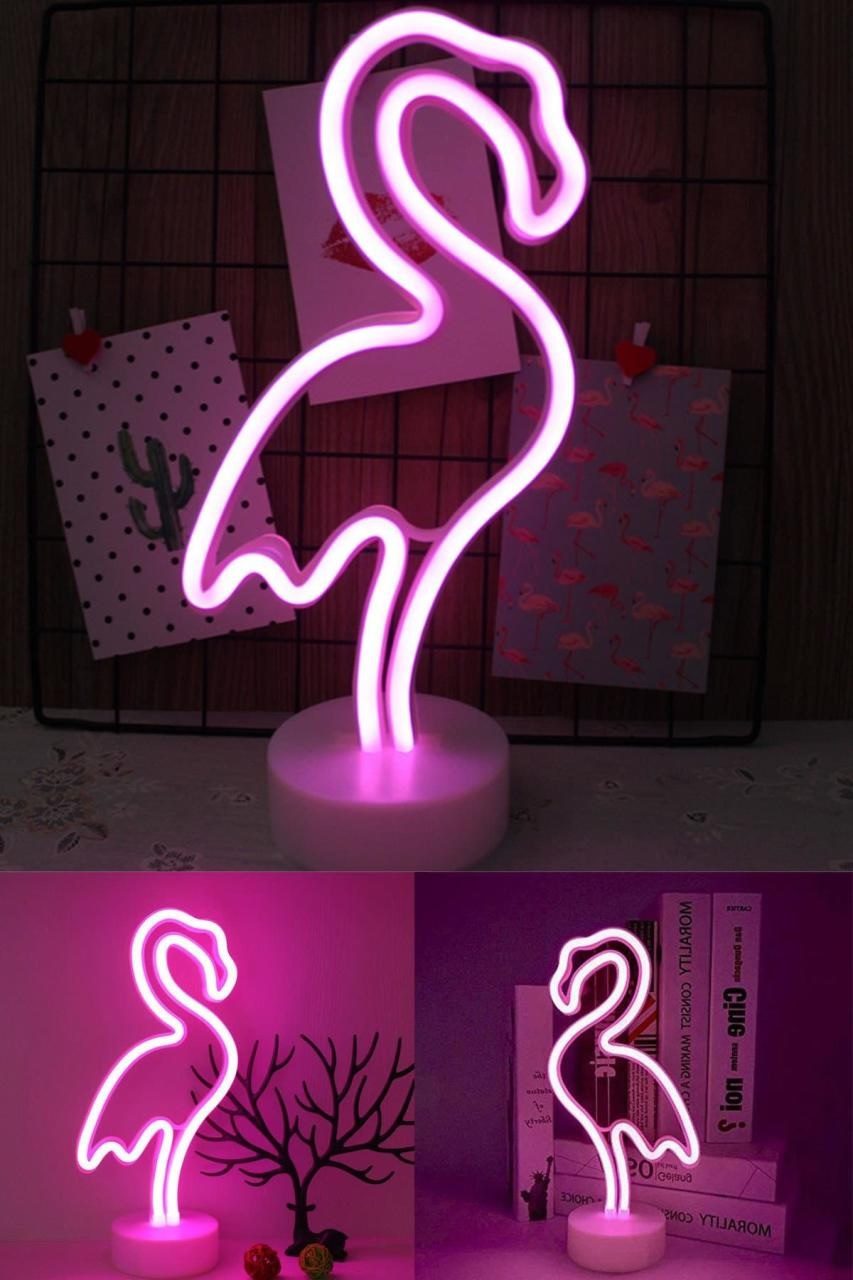 CLZ192 Pembe Flamingo Model Neon Led Işıklı Masa Lambası Dekoratif Aydınlatma Gece Lambası