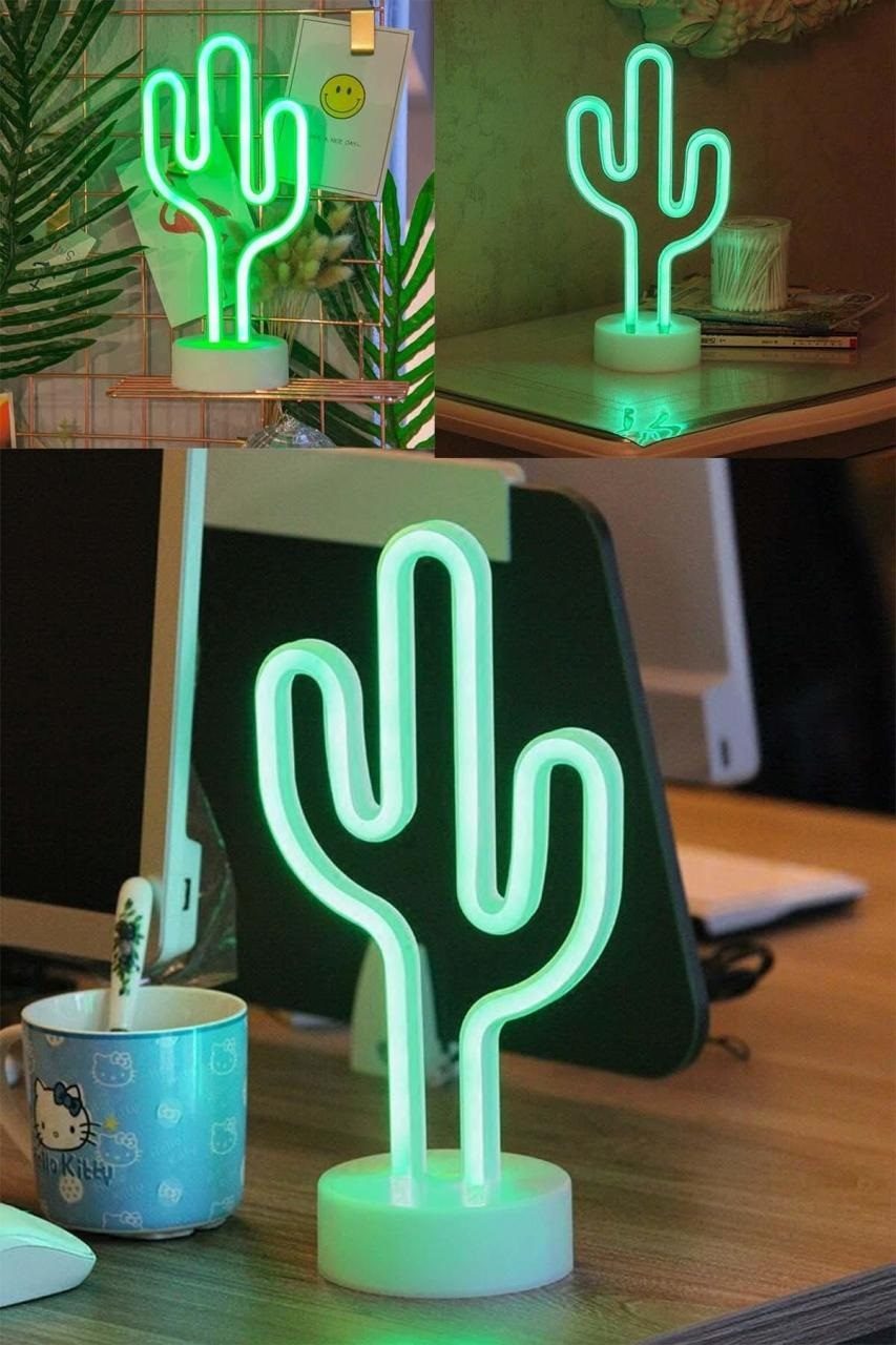 CLZ192 Yeşil Kaktüs Model Neon Led Işıklı Masa Lambası Dekoratif Aydınlatma Gece Lambası