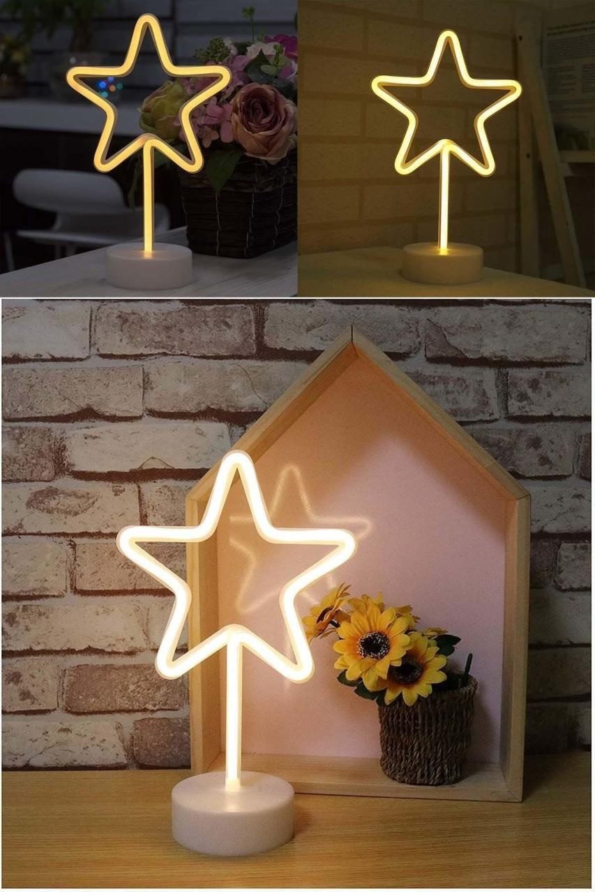 CLZ192 Sarı Yıldız Model Neon Led Işıklı Masa Lambası Dekoratif Aydınlatma Gece Lambası