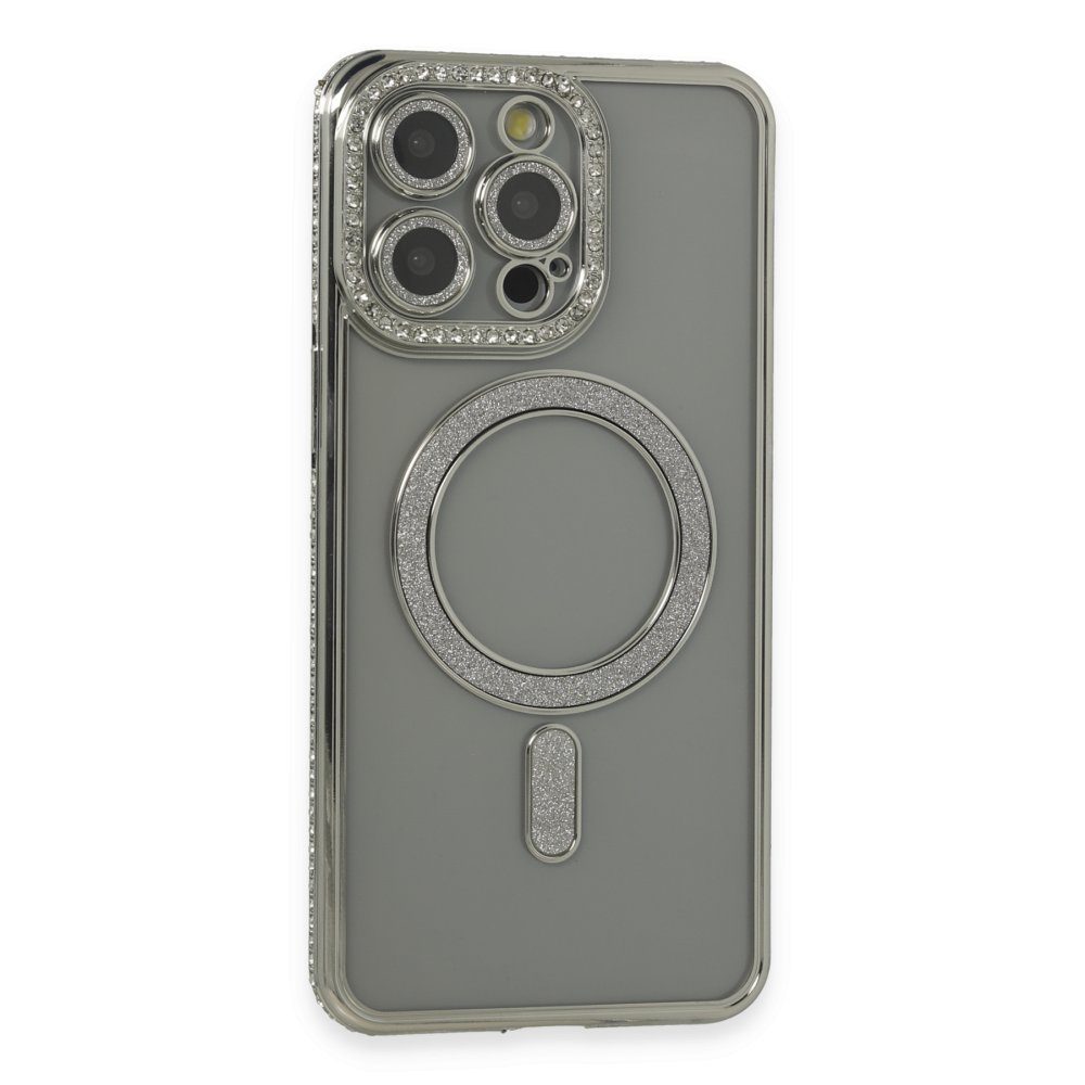 CLZ942 İphone 15 Pro Max Kılıf Joke Simli Magneticsafe Kılıf - Ürün Rengi : Gümüş