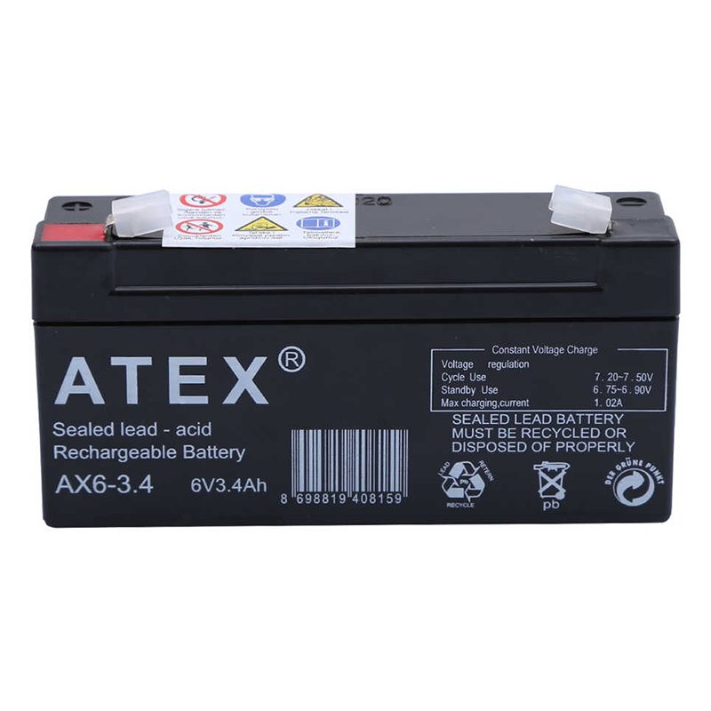 CLZ192 ATEX AX6-3.4 6 VOLT - 3.4 AMPER YATIK AKÜ (12.5X6X3CM) (4172)