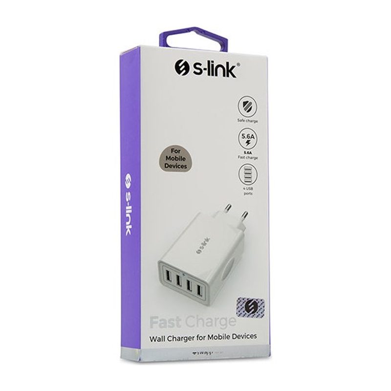 CLZ192 S-LINK SWAPP SW-C8 BEYAZ 5V - 5.6A  4*USB SMART PORT 2.4A EV ŞARJ ADAPTÖR (4172)