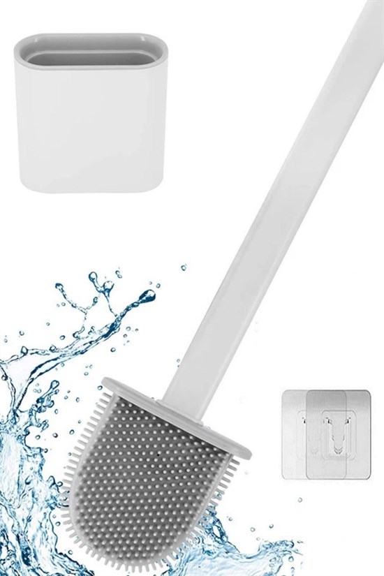 CLZ192 Duvara Monte Edilebilir Kapaklı Askılı Klozet Yumuşak Silikon Başlıklı Tuvalet Fırçası Seti (4172)