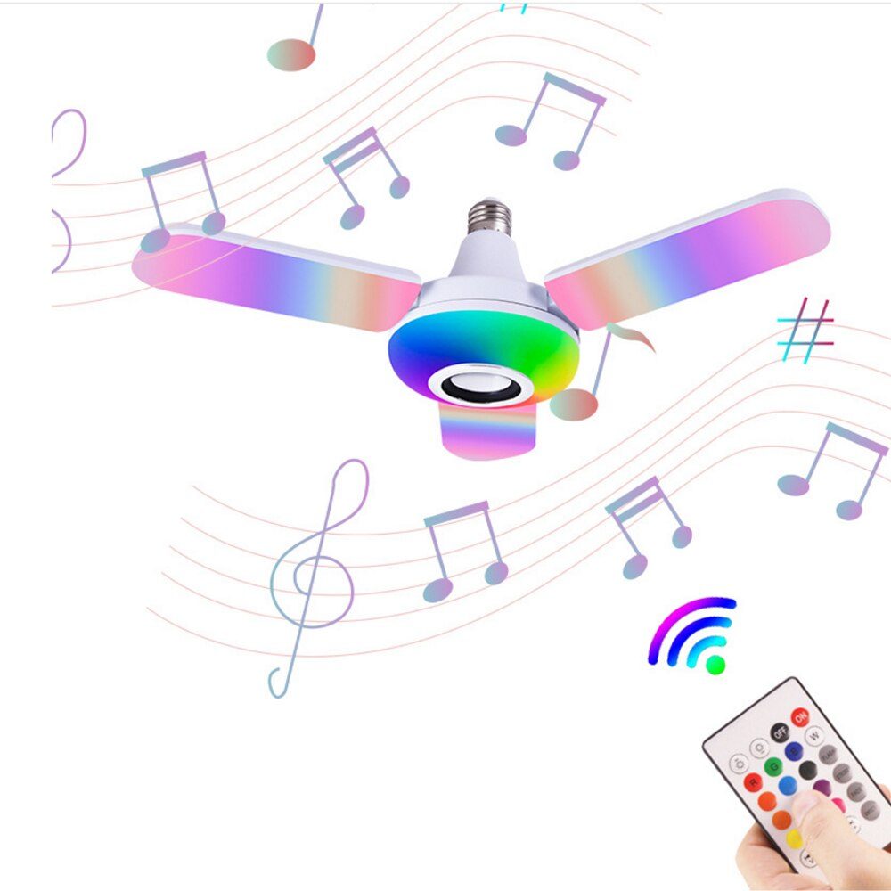 CLZ192 LED Dört Yapraklı Bluetooth Müzik Lambası Renkli Akıllı Ses Katlanır Ampul Lamba+Uzaktan Kumanda (4172)