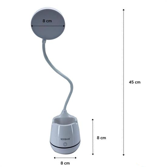 CLZ192 Kalemlikli Telefon Tutacaklı Şarjlı Dokunmatik 3 Mod Esnek Başlıklı Dimmerli LED Masa Lambası (4172)
