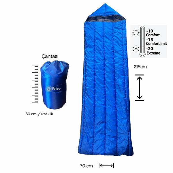 CLZ192 Uyku Tulumu Mavi Renk Su Geçirmez Kumaş 20 Dereceye Kadar Isı Yalıtımlı  - 215 cm x 70 cm  (4172)