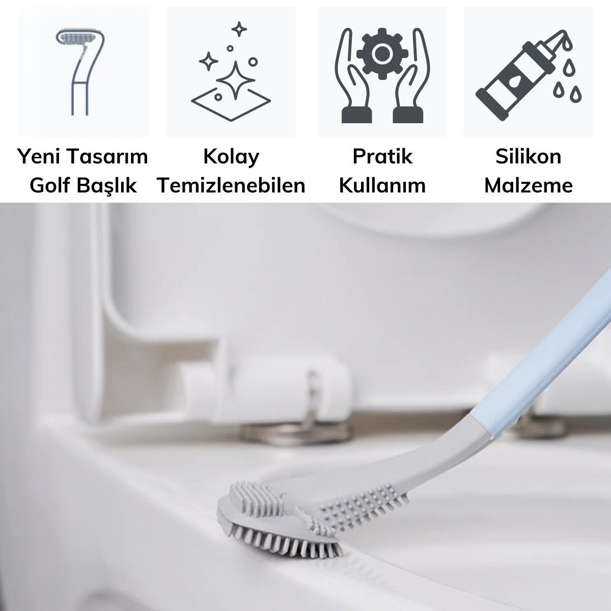 CLZ192 Golf Tasarımlı Silikon WC Klozet Mutfak Temizlik Fırçası Kanca Hediyeli (4172)