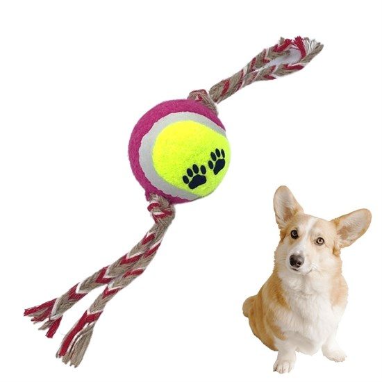 CLZ192 Renkli Halat Ve Tenis Toplu Yumaklı Köpek Çekiştirme Halat Oyuncağı (4172)