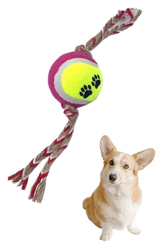 CLZ192 Renkli Halat Ve Tenis Toplu Yumaklı Köpek Çekiştirme Halat Oyuncağı (4172)