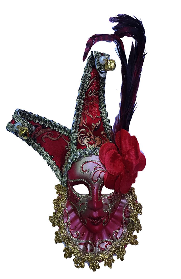 CLZ192 Çıngıraklı Dekoratif Tüylü Seramik Maske Kırmızı Renk (4172)