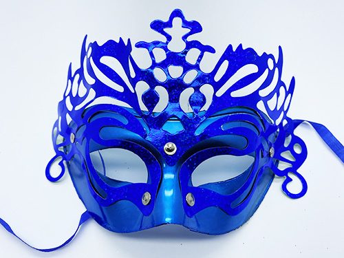 CLZ192 Metalize Ekstra Parlak Hologramlı Parti Maskesi Mavi Renk 23x14 Cm (4172)