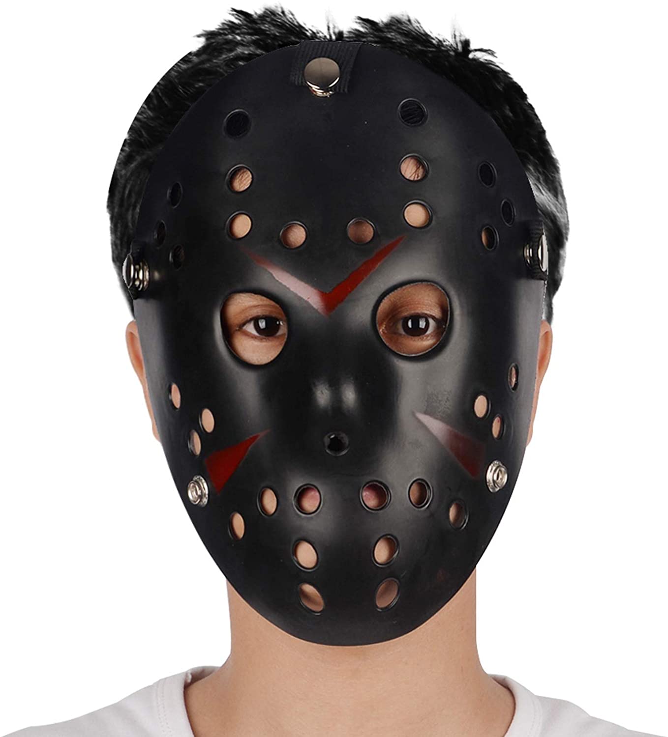 CLZ192 Siyah Renk Kırmızı Çizgili Tam Yüz Hokey Jason Maskesi Hannibal Maskesi (4172)