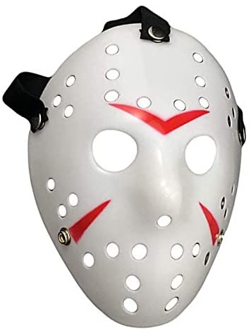 CLZ192 Beyaz Renk Kırmızı Çizgili Tam Yüz Hokey Jason Maskesi Hannibal Maskesi (4172)
