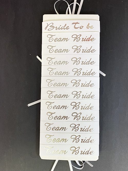 CLZ192 Bride To Be Bileklik - Team Bride Bileklik - Beyaz Üzeri Metalize Gümüş Yazılı 12 Adet (4172)