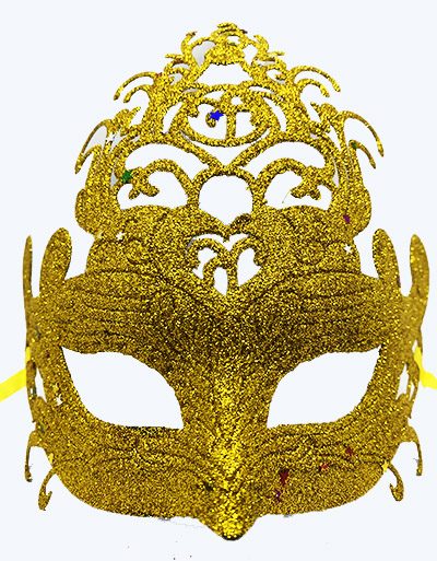 CLZ192 Altın Renk Parti Maskesi - Parlak Altın Sim Balo Maskesi 21x20 Cm (4172)