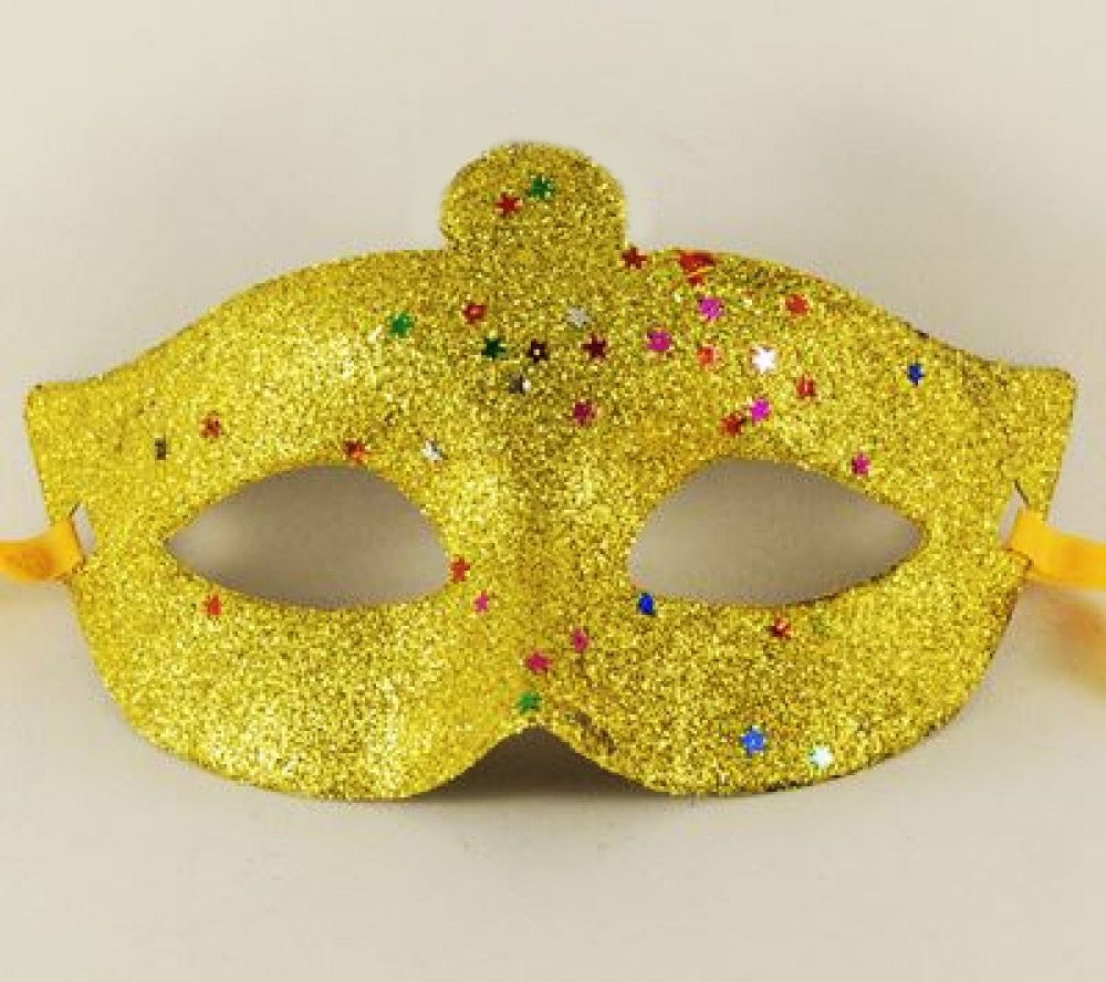 CLZ192 Altın Renk Simli Yıldızlı Kostüm Partisi Maskesi 17x10 (4172)
