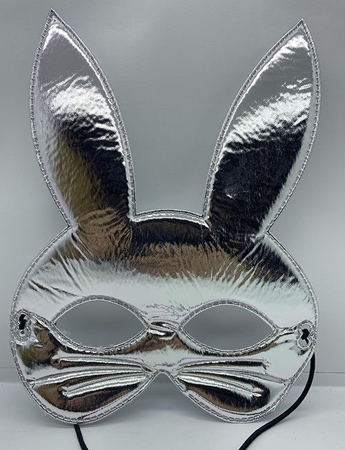 CLZ192 Gümüş Renk Kumaş Malzemeden İmal Tavşan Maskesi 25x17 Cm (4172)