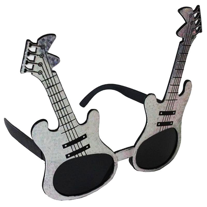 CLZ192 Gümüş Renk Rockn Roll Gitar Şekilli Parti Gözlüğü 15x15 Cm (4172)