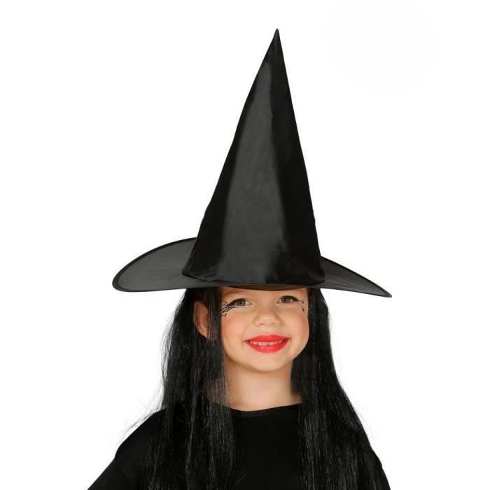 CLZ192 Çocuk Boy Siyah Cadı Şapkası ve Uzun Siyah Cadı Peruğu (4172)