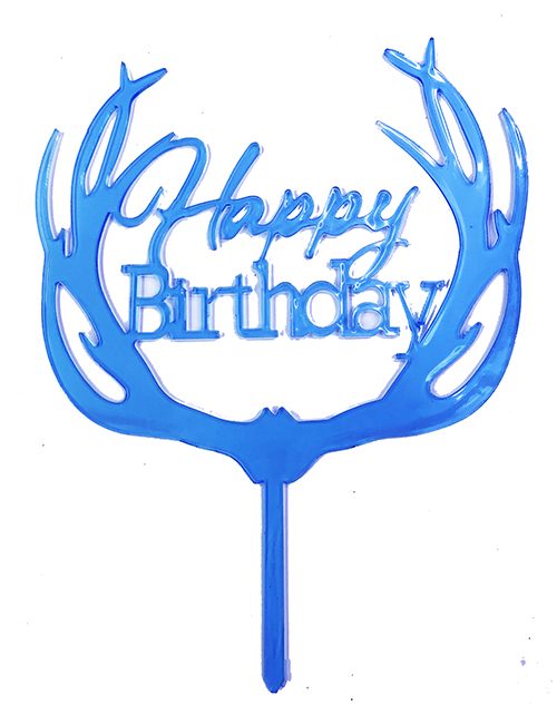 CLZ192 Happy Birthday Yazılı Pasta Süslemesi Kek Çubuğu Mavi Renk 13 cm (4172)