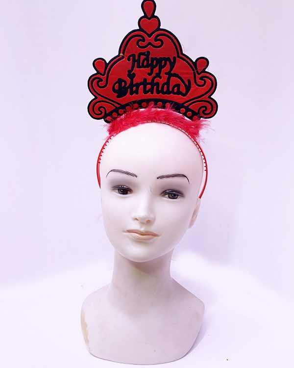 CLZ192 Happy Birthday Neon Kırmızı Renk Doğum Günü Tacı 24x15 cm (4172)