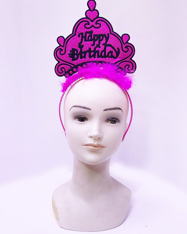 CLZ192 Happy Birthday Neon Fuşya Renk Doğum Günü Tacı 24x15 cm (4172)