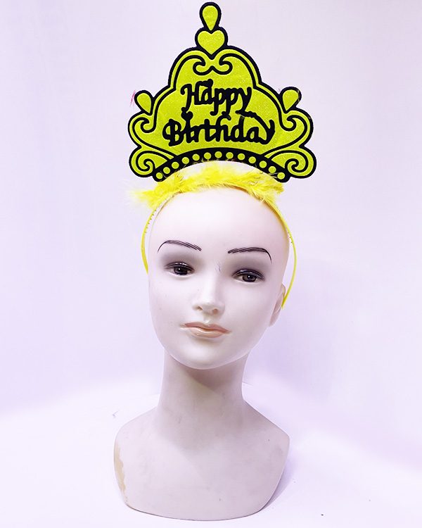 CLZ192 Happy Birthday Neon Sarı Renk Doğum Günü Tacı 24x15 cm (4172)