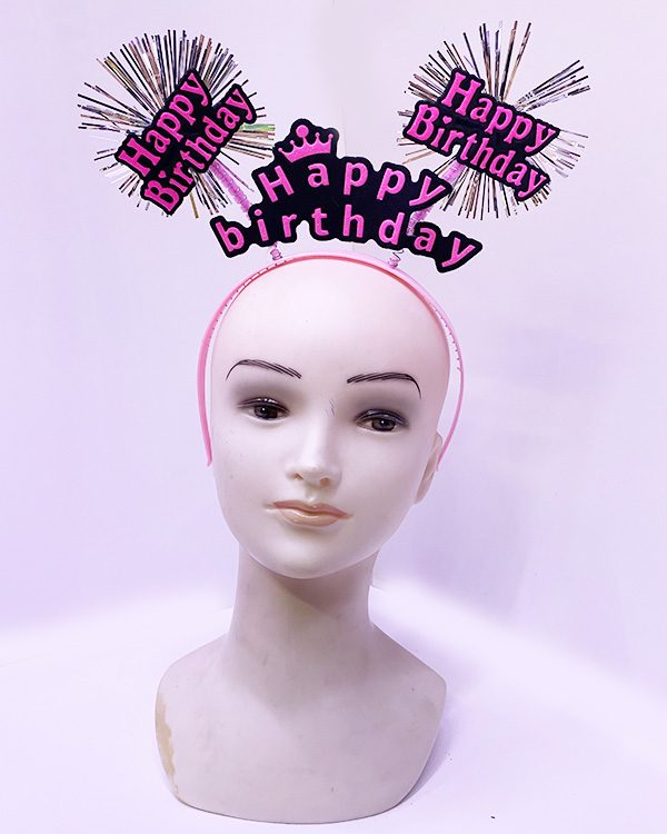 CLZ192 Happy Birthday Püsküllü Neon Pembe Renk Doğum Günü Tacı 22x19 cm (4172)