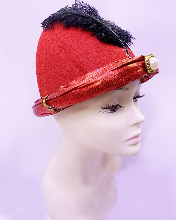 CLZ192 Siyah Tüylü Kırmızı Kumaş Kaplama Şehzade Sultan Şapkası Padişah Kavuğu (4172)