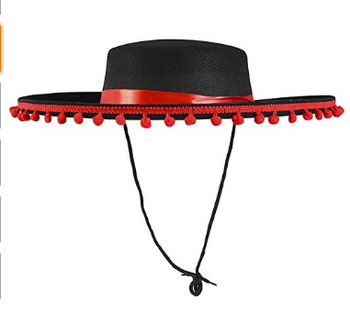 CLZ192 Kırmızı Ponponlu Siyah Renk Çocuk İspanyol Şapkası (4172)