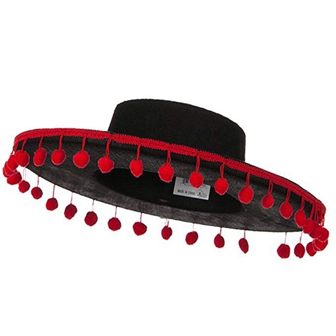 CLZ192 Kırmızı Ponponlu Siyah Renk Çocuk İspanyol Şapkası (4172)