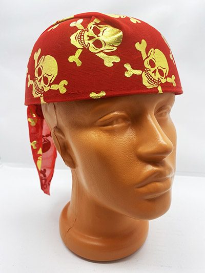 CLZ192 Kırmızı Renk Altın Kuru Kafa Baskılı Tas Korsan Şapkası (4172)
