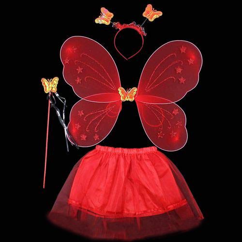 CLZ192 Kırmızı Kelebek Kostümü - Kırmızı Kelebek Kostüm Aksesuar Seti 4 Parça (4172)
