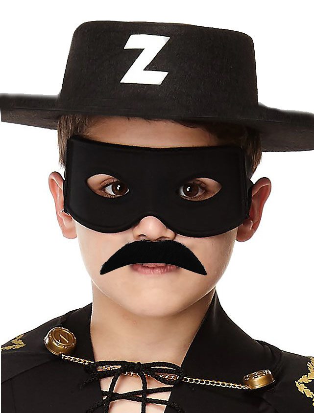 CLZ192 Siyah Renk Zorro Şapkası Zorro Maskesi ve Zorro Bıyık Çocuk Boy (4172)