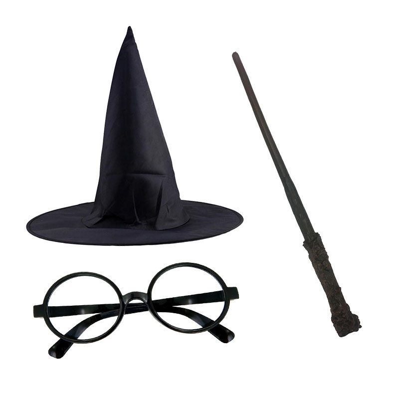 CLZ192 Harry Potter Şapkası Harry Potter Gözlüğü Harry Potter Asası 3 lü Set (4172)