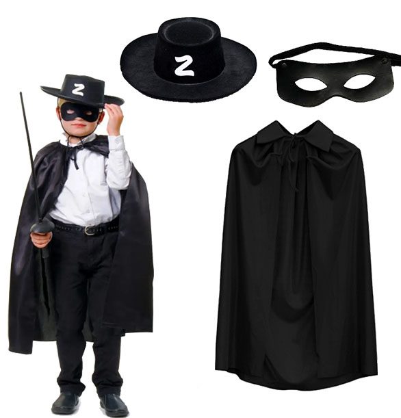 CLZ192 Zorro Pelerini Şapkası ve Maske Seti Çocuk Boy (4172)