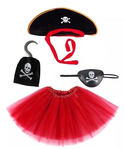 CLZ192 Korsan Şapkası Eteği Kancası ve Göz Maskesi Kostüm Seti Kız Çocuk (4172)