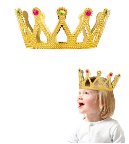 CLZ192 Altın Renk Çocuk ve Yetişkin Uyumlu Kraliçe Tacı Prenses Tacı 8X25 cm (4172)