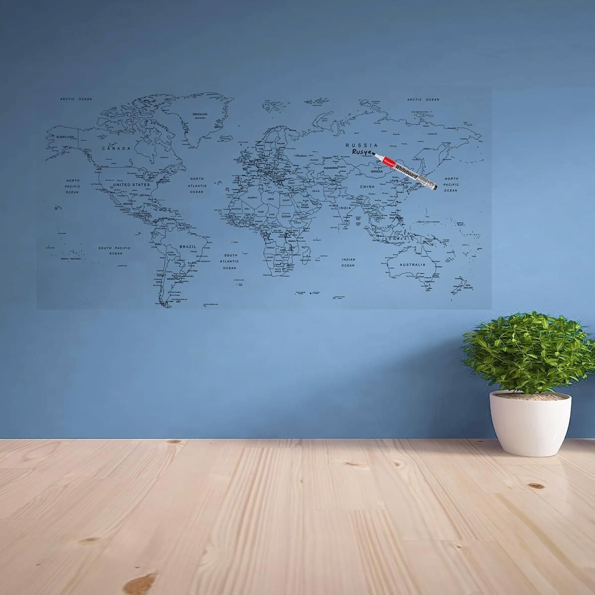 CLZ192 Yazılabilir Dünya Haritası Manyetik Duvar Stickerı 110 x 56 cm (4172)